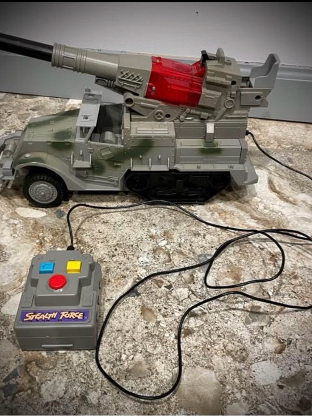 Vintage Arco Remote Control Military Tank Truck with Cap Gun Cannon - Gray & Red